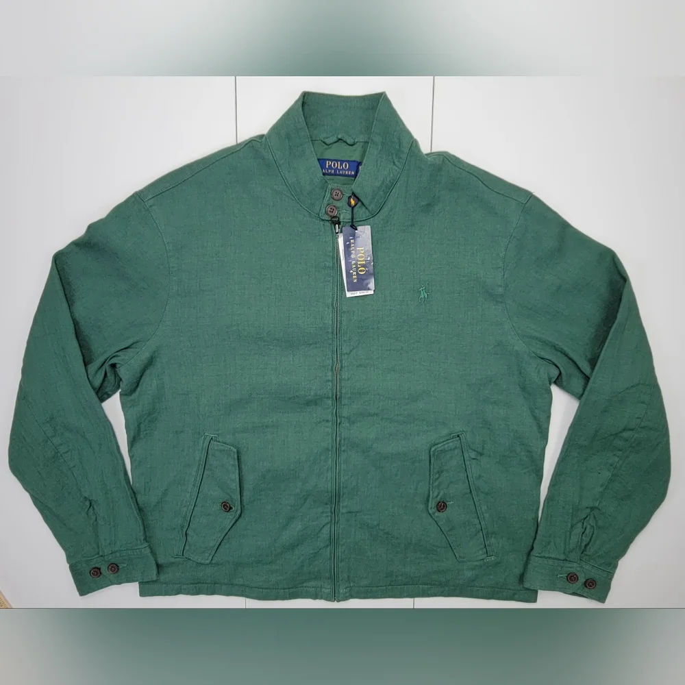 POLO RALPH LAUREN LINEN-Blend HERRINGBONE Twill Mockneck Jacket Mens Size XL New - Picture 1 of 11